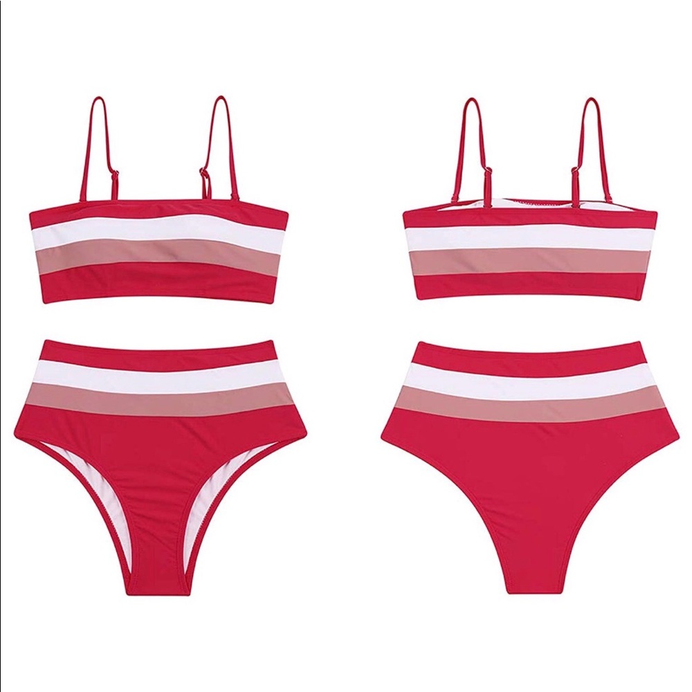 Striped high waisted bikini